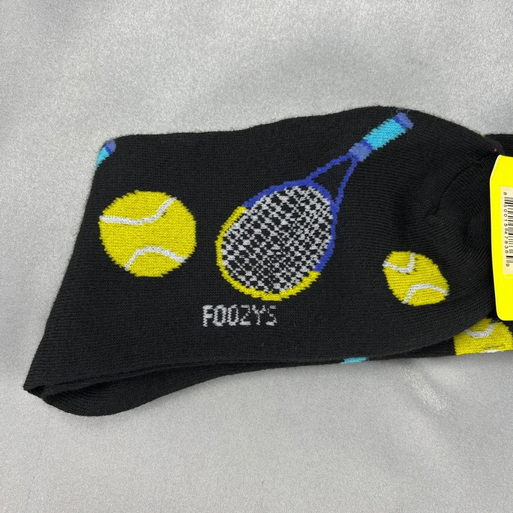 Foozys Unisex Tennis Racket Ball Novelty Crew Socks Black Shoe Sz 6-12 - Gifts
